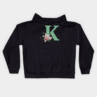 Letter K green with colorful flowers Kids Hoodie